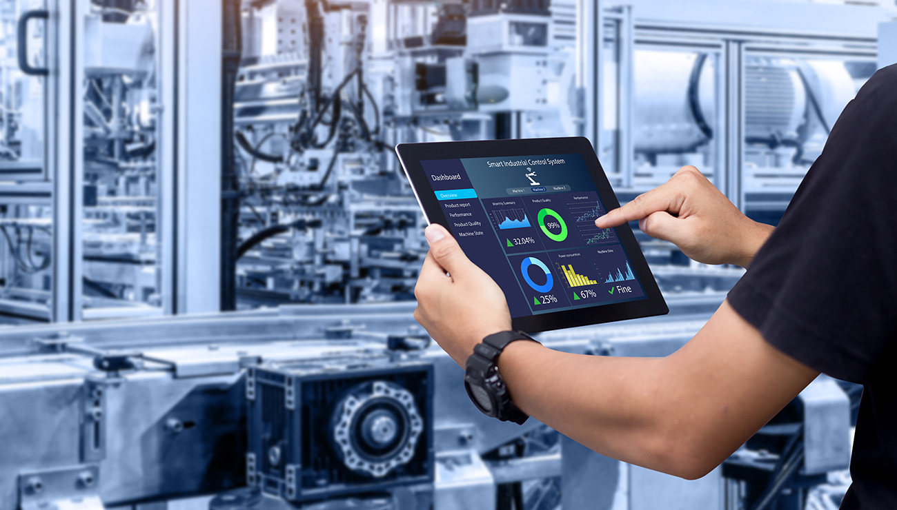 Smart,Industry,Control,Concept.hands,Holding,Tablet,On,Blurred,Automation,Machine